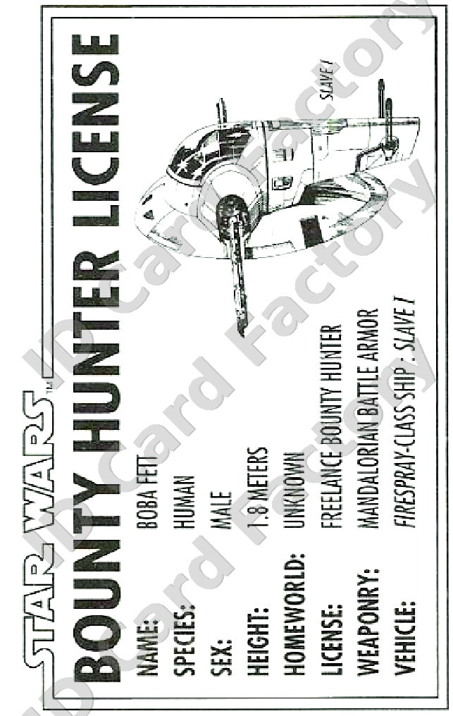 Bounty Hunter Licence | Star Wars | | ID Card Factory