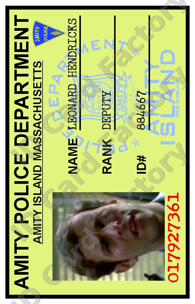 Leonard Hendricks | Jaws Amity Police Department ID | ID Card Factory