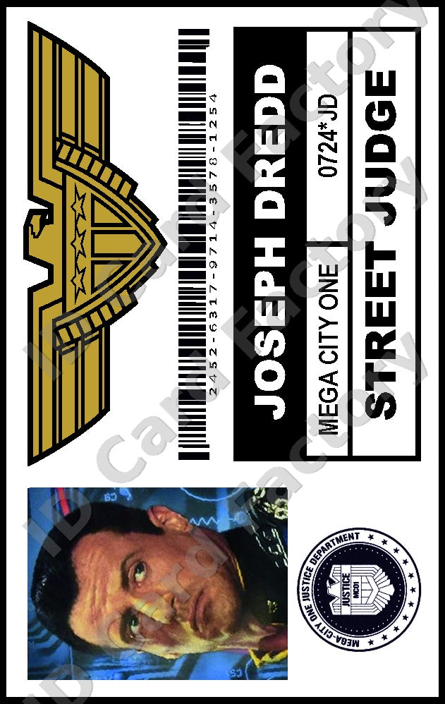 Judge Dredd | Mega City One Street Judge ID | Stallone | ID Card Factory
