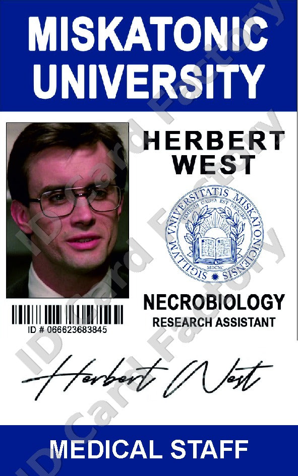 Herbert West | Miskatonic University Necrobiology ID Card | ID Card Factory