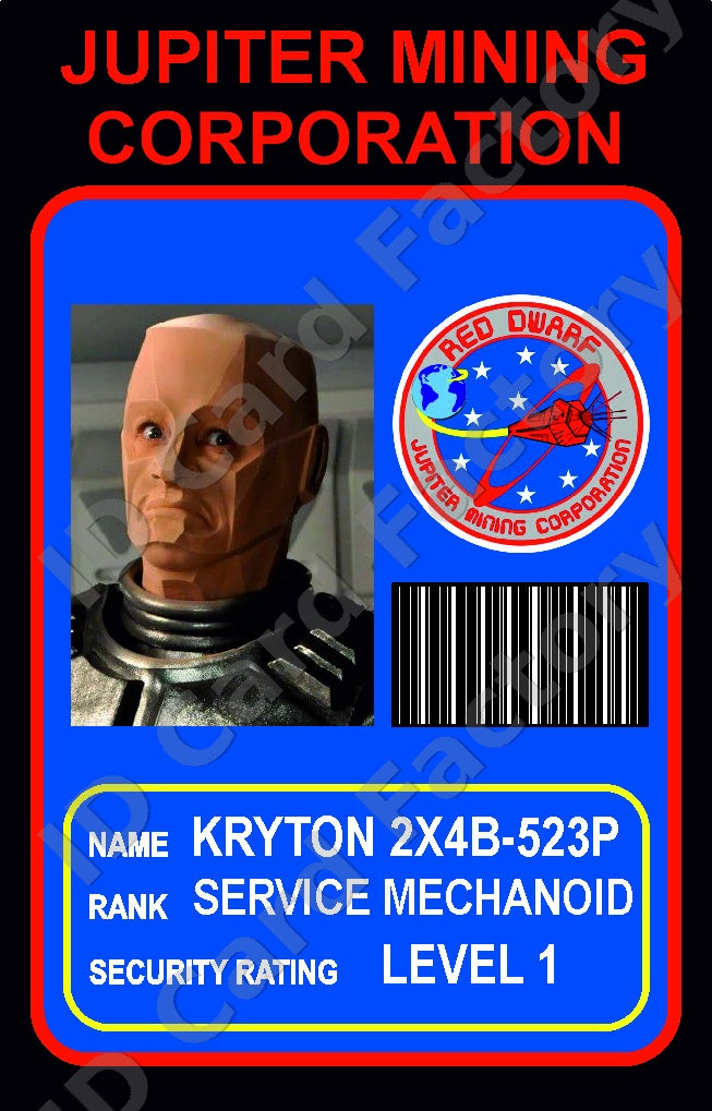 Kryten | Red Dwarf Jupiter Mining Corporation ID Card | ID Card Factory