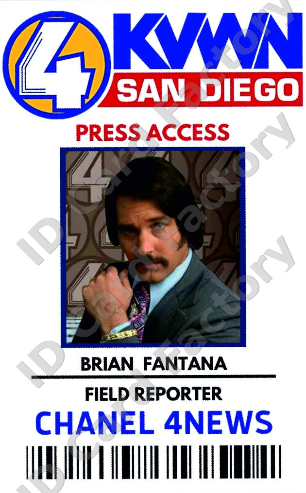 Brian Fantana | Anchorman KVWN Channel 4 News Press Access ID Card | ID Card Factory