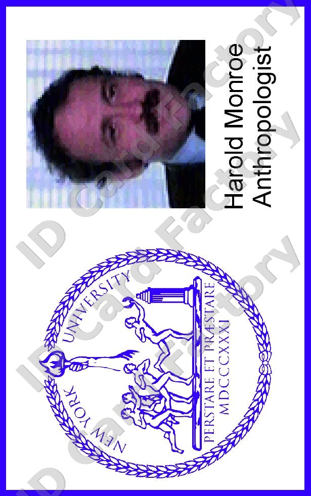 Harold Monroe | Cannibal Holocaust NYU ID Card | ID Card Factory