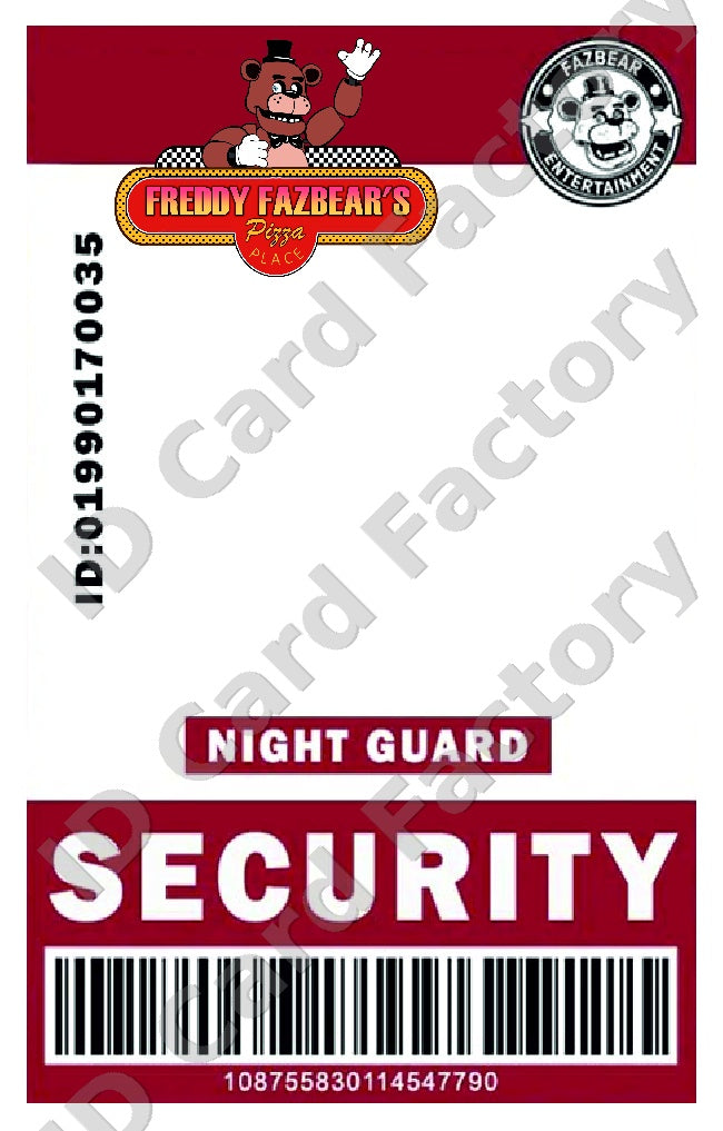 FNAF Freddy Fazbear's Night Guard ID Card Red | Personalised | ID Card Factory