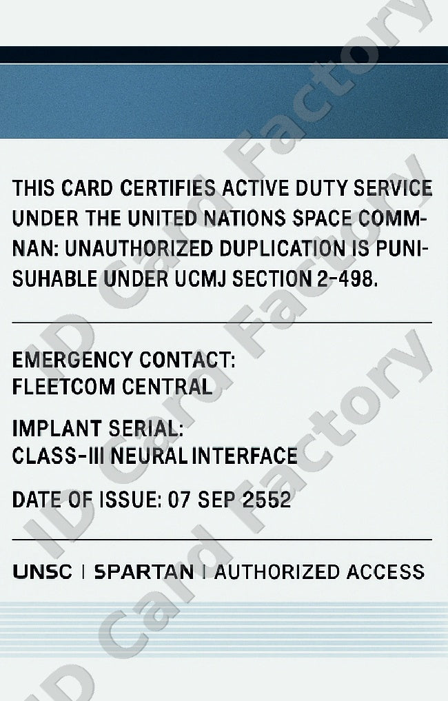 Master Chief John-117 | Halo UNSC ID Card (Reverse) | ID Card Factory