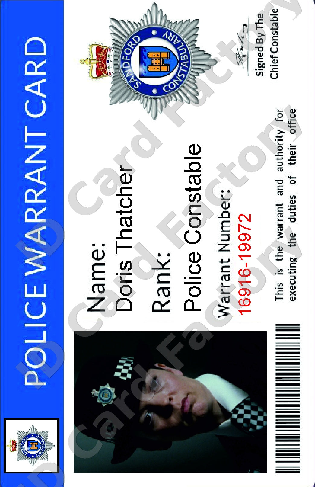 Doris Thatcher | Hot Fuzz Sandford Constabulary Warrant Card | ID Card Factory
