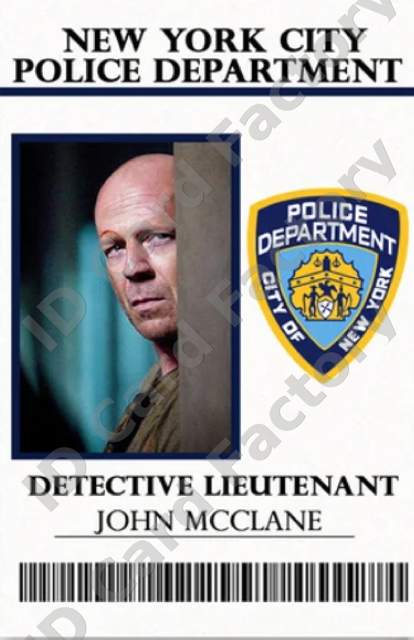 John McClane | Die Hard NYPD Detective Lieutenant ID | ID Card Factory
