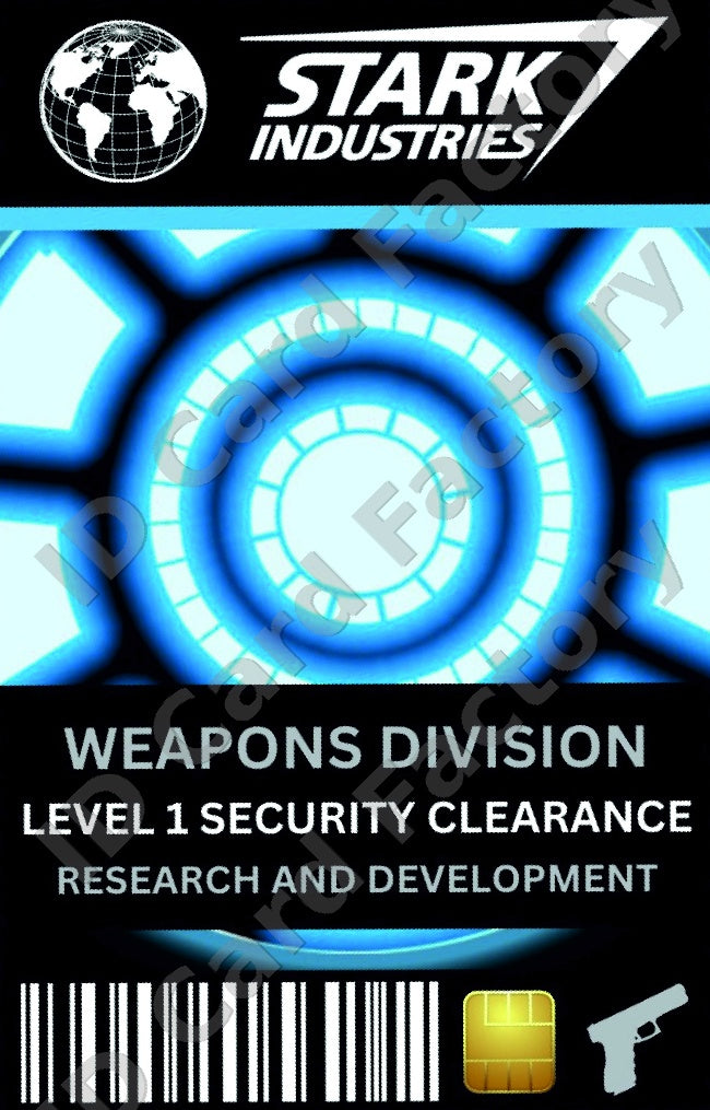 Stark Industries Weapons Division ID | Iron Man Marvel | | ID Card Factory