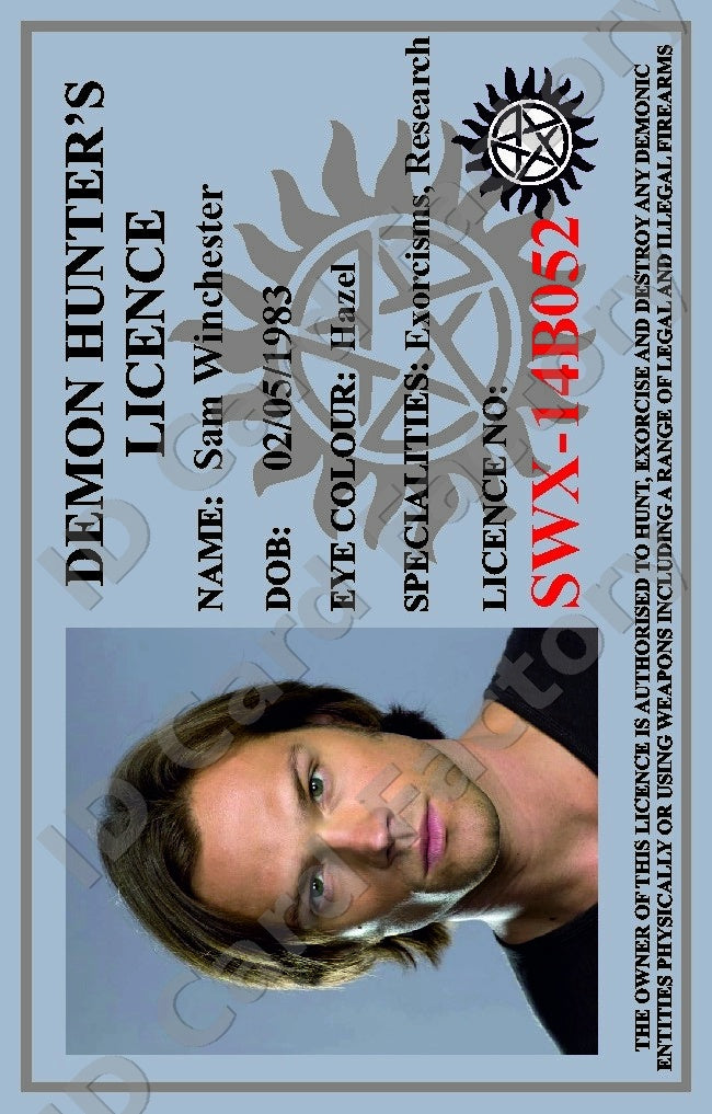 Sam Winchester | Supernatural Demon Hunter ID Card | ID Card Factory