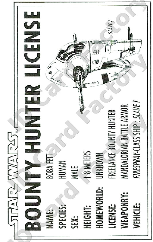 Bounty Hunter Licence | Star Wars | | ID Card Factory