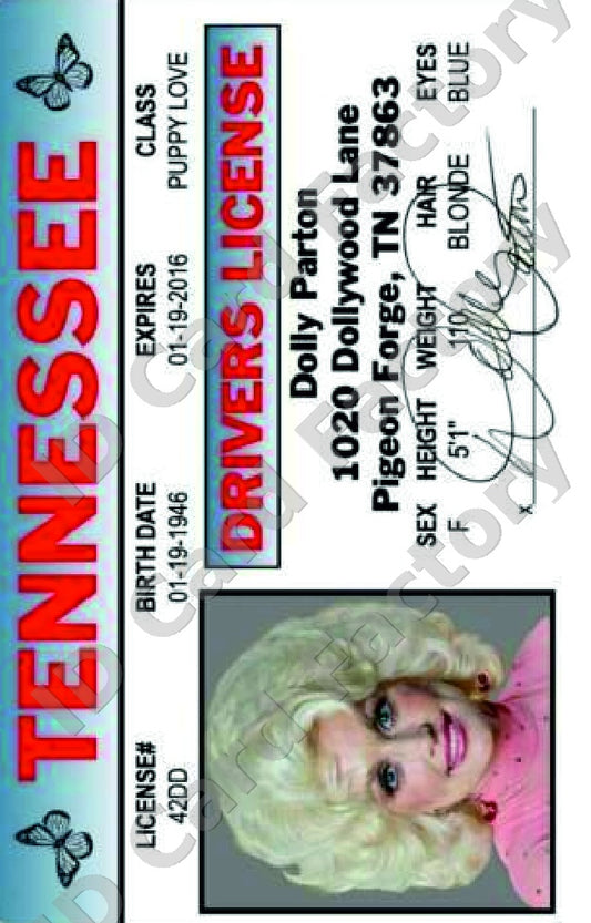 Dolly Parton Tennessee Driver's License | Novelty ID Card | ID Card Factory