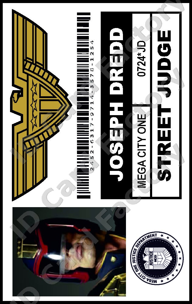 Judge Dredd | Mega City One Street Judge ID | Karl Urban | ID Card Factory