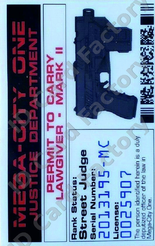 Judge Dredd | Mega City One Lawgiver Permit to Carry | ID Card Factory