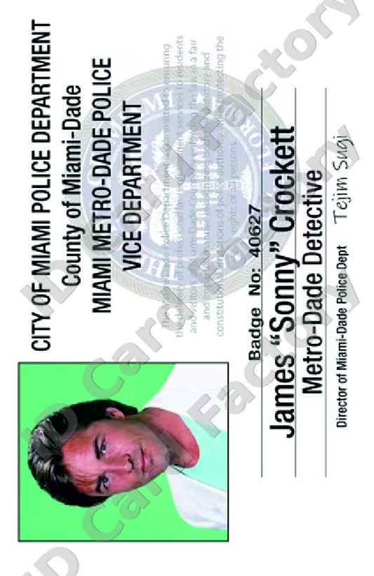 Sonny Crockett | Miami Vice Metro-Dade Police ID Card | ID Card Factory