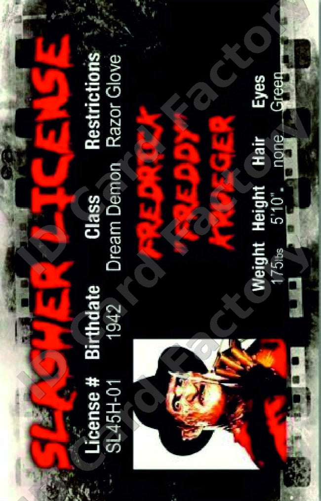 Freddy Krueger Slasher Licence ID Card | ID Card Factory