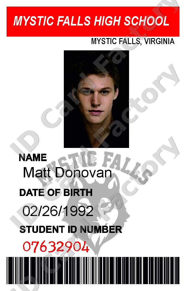 Matt Donovan | The Vampire Diaries Mystic Falls ID Card | ID Card Factory