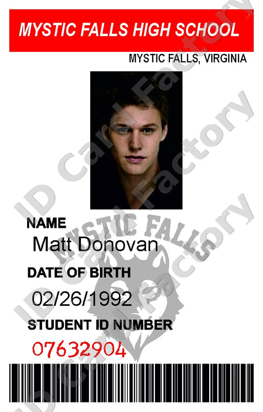 Matt Donovan | The Vampire Diaries Mystic Falls ID Card | ID Card Factory