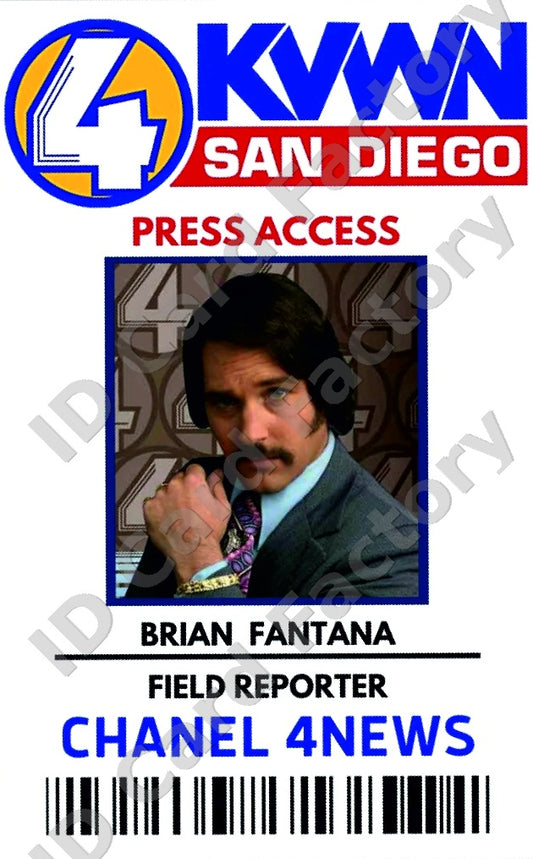 Brian Fantana | Anchorman KVWN Channel 4 News Press Access ID Card | ID Card Factory
