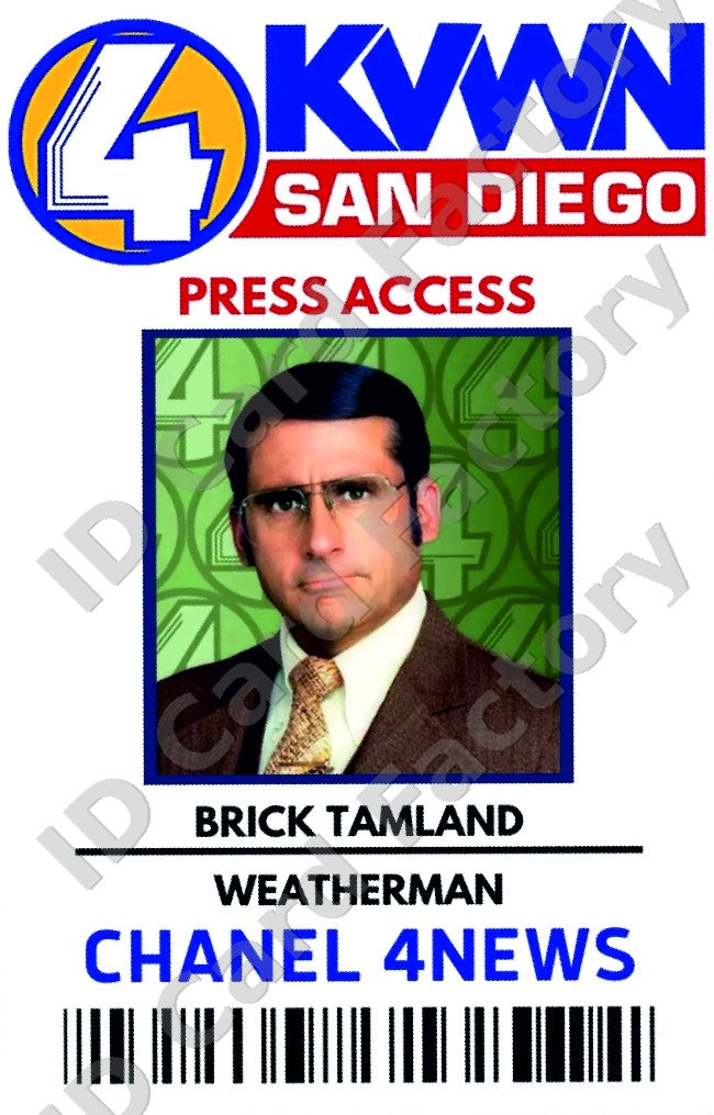 Brick Tamland | Anchorman KVWN Channel 4 News Press Access ID Card | ID Card Factory