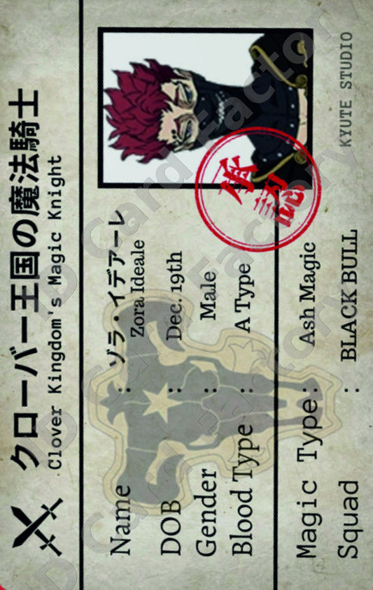 Zora Ideale | Black Clover Magic Knight ID Card | ID Card Factory