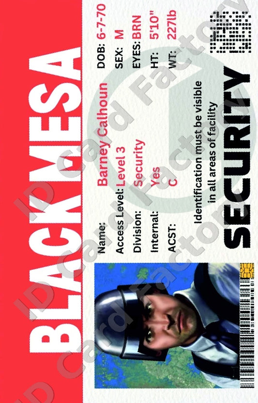 Barney Calhoun | Black Mesa Security ID Card | ID Card Factory