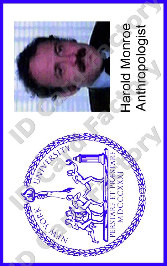 Harold Monroe | Cannibal Holocaust NYU ID Card | ID Card Factory