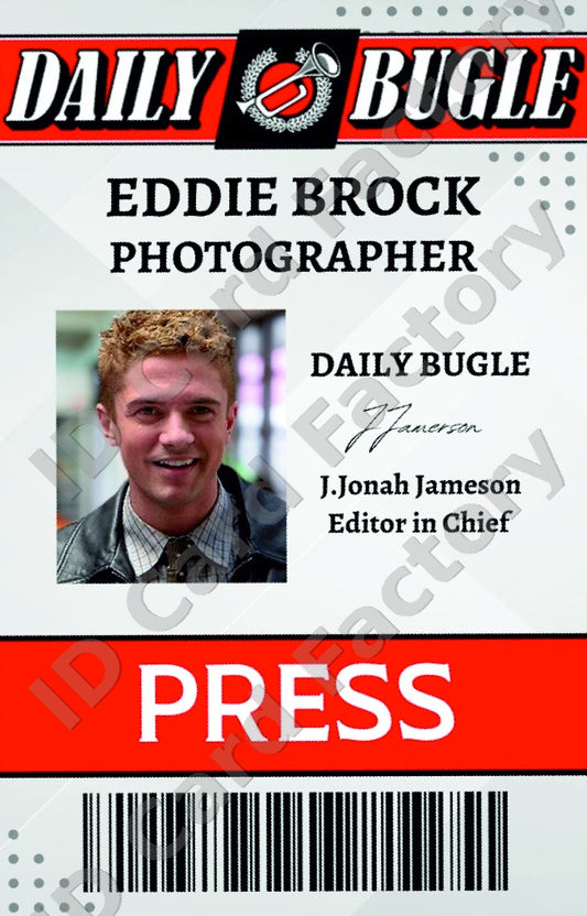 Eddie Brock | Daily Bugle Press Pass | Spider-Man Marvel | ID Card Factory