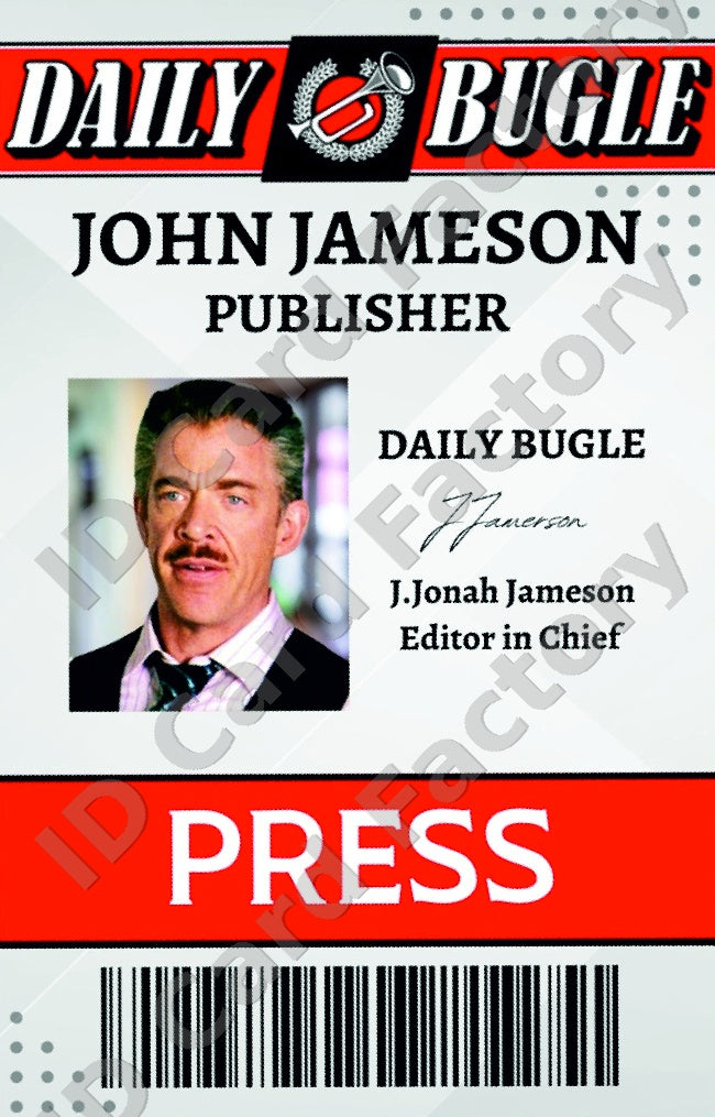 John Jameson | Daily Bugle Press Pass | Spider-Man Marvel | ID Card Factory