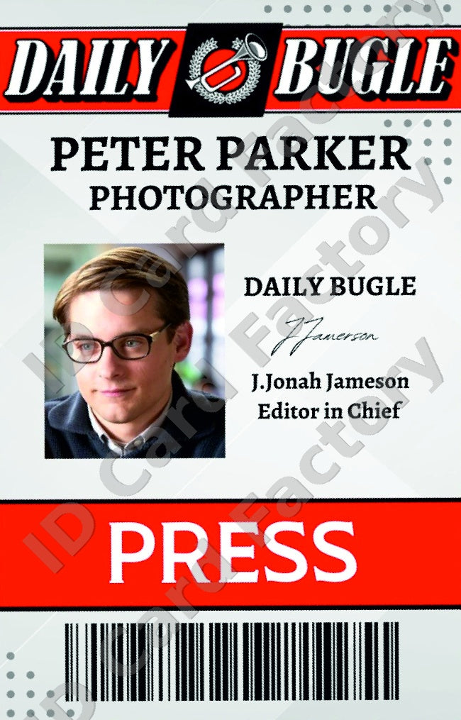Peter Parker | Daily Bugle Press Pass | Spider-Man Marvel | ID Card Factory
