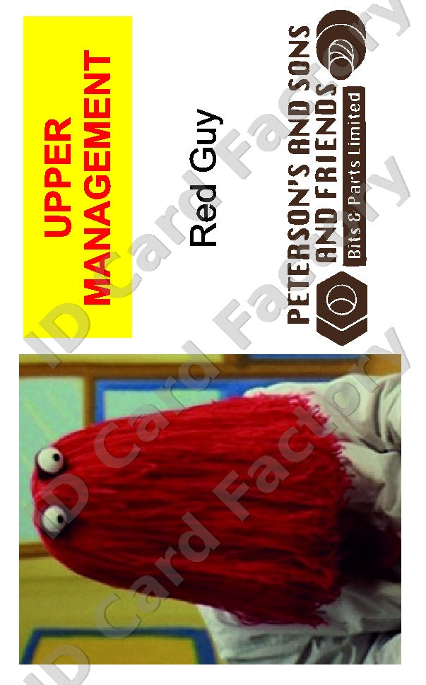 Red Guy | Don't Hug Me I'm Scared Peterson's and Sons ID Card | ID Card Factory