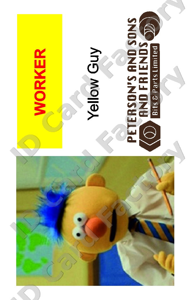 Yellow Guy | Don't Hug Me I'm Scared Peterson's and Sons ID Card | ID Card Factory