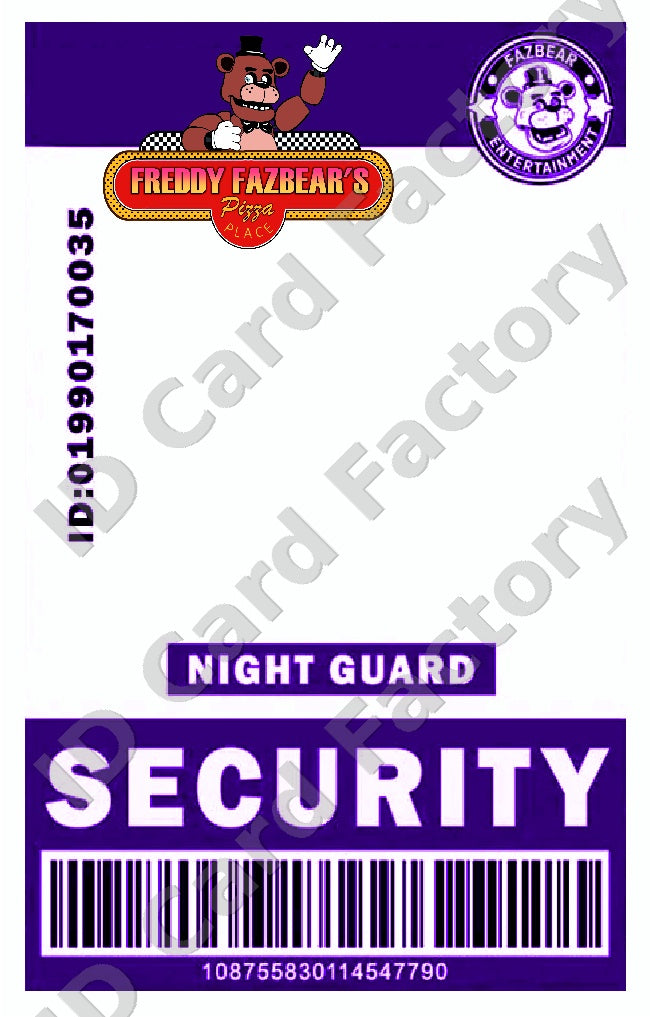 FNAF Freddy Fazbear's Night Guard ID Card Purple | Personalised | ID Card Factory