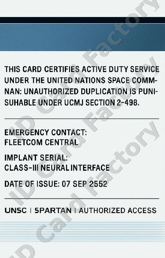Master Chief John-117 | Halo UNSC ID Card (Reverse) | ID Card Factory