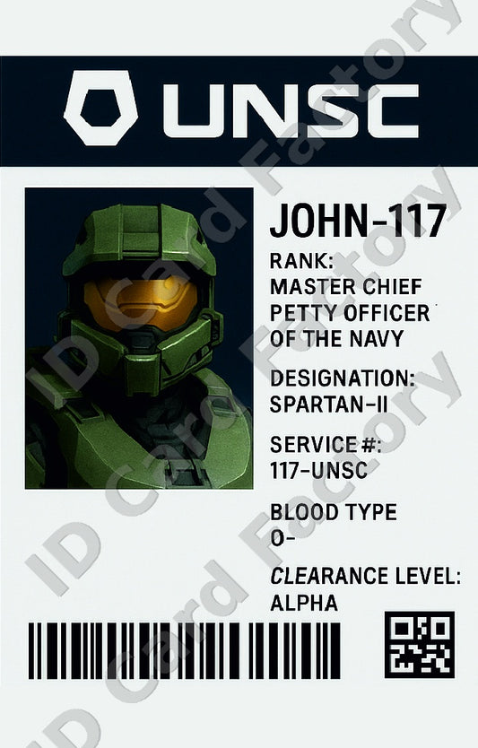 Master Chief John-117 | Halo UNSC ID Card (Front) | ID Card Factory