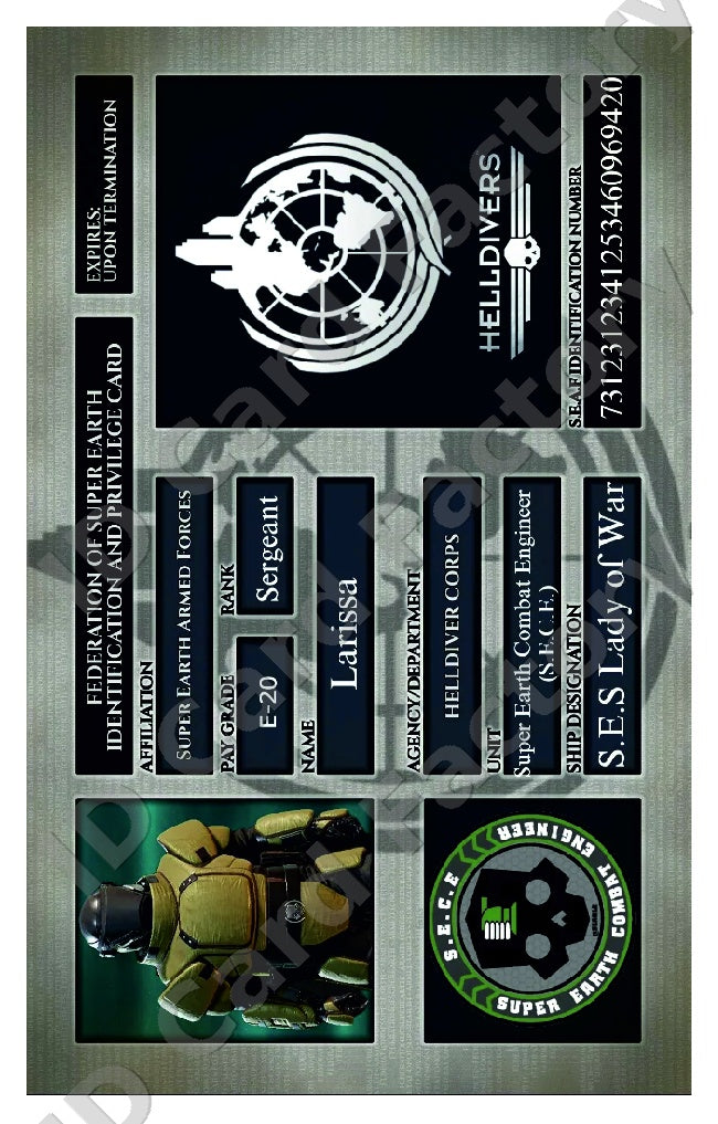 Larissa | Helldivers 2 Federation of Super Earth ID Card | ID Card Factory