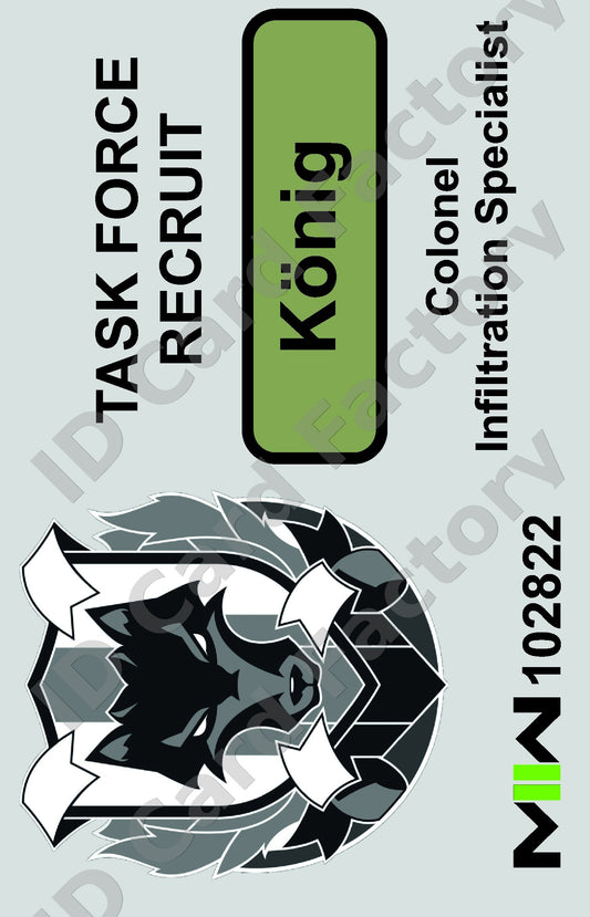 König | Call of Duty MW2 Task Force Recruit ID Card | ID Card Factory