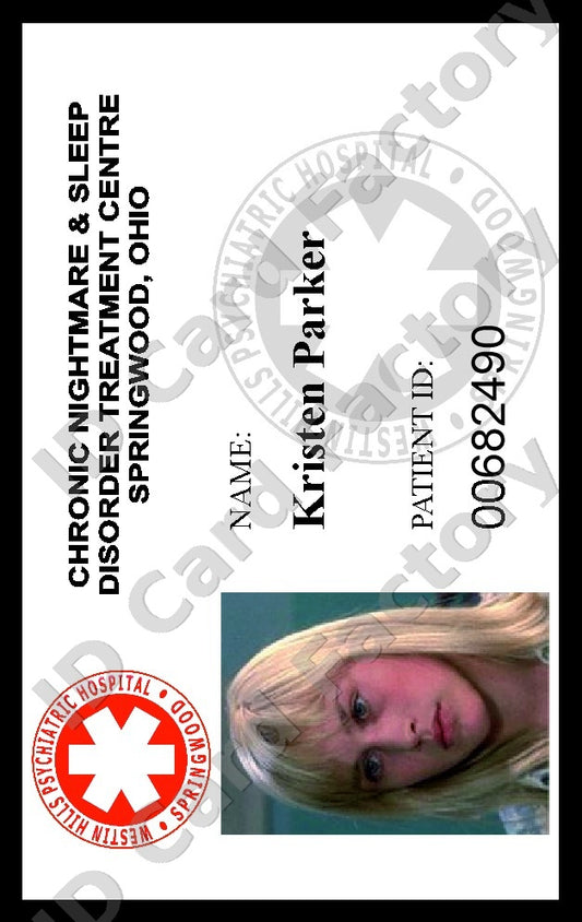 Kristen Parker | A Nightmare on Elm Street Westin Hills Patient ID Card | ID Card Factory