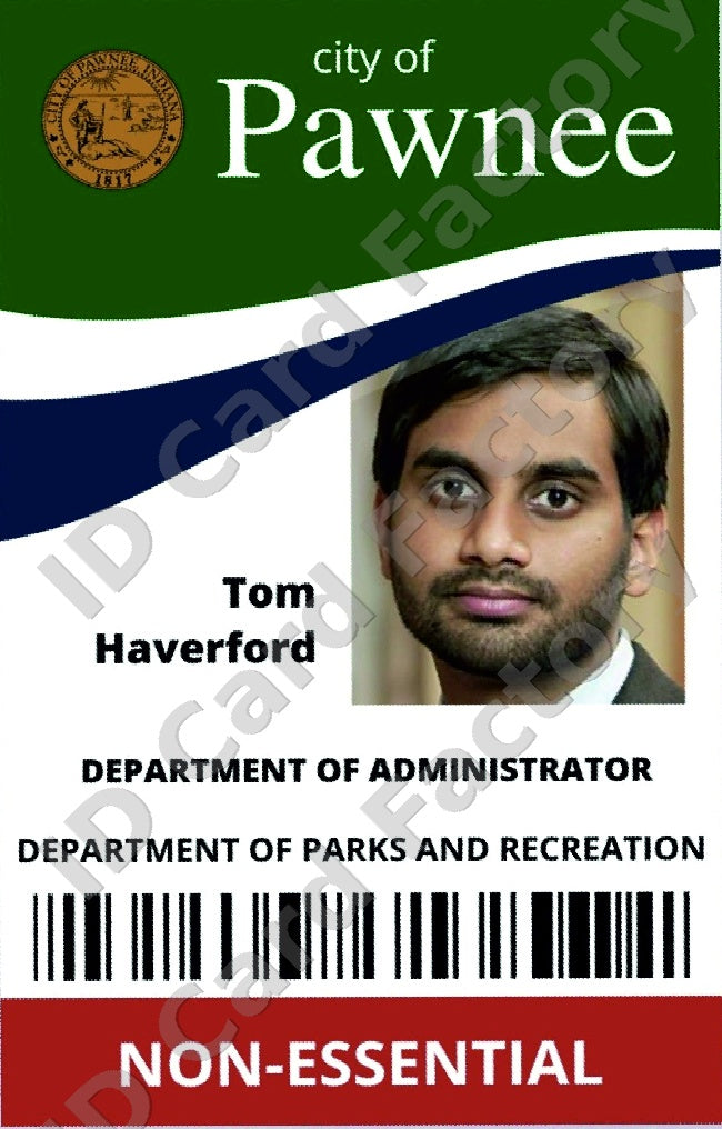 Tom Haverford | Parks and Recreation Pawnee ID Card | ID Card Factory