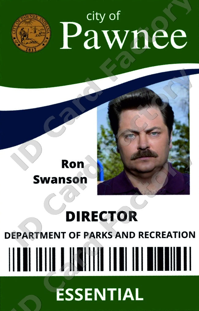 Ron Swanson | Parks and Recreation Pawnee ID Card | ID Card Factory