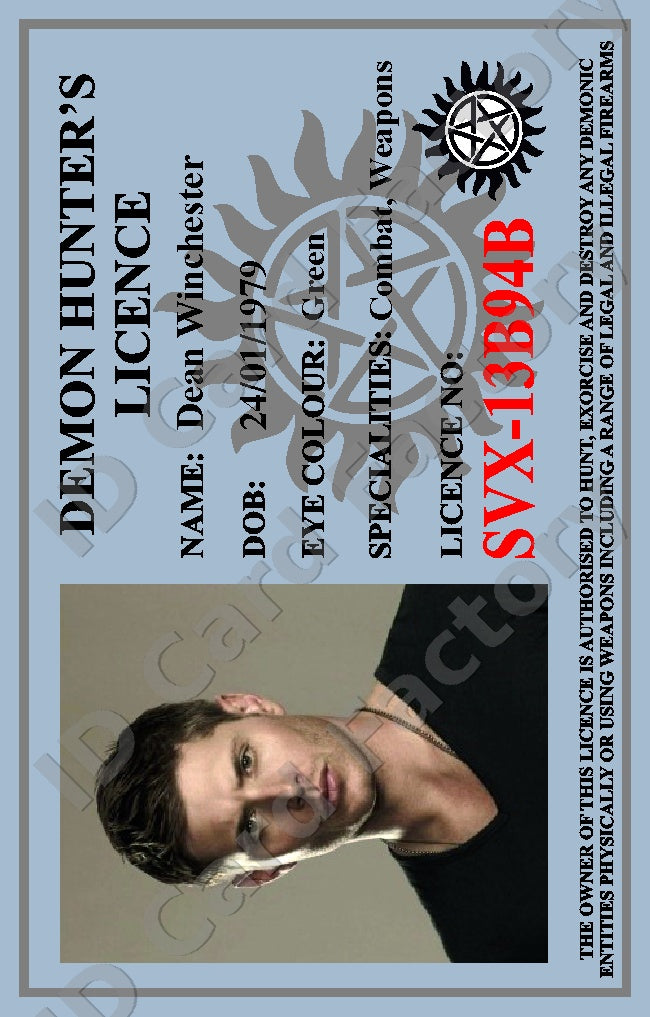 Dean Winchester | Supernatural Demon Hunter ID Card | ID Card Factory