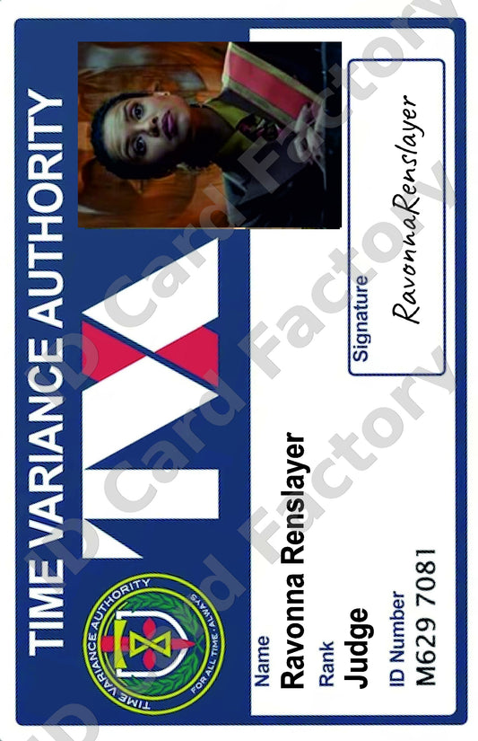 Ravonna Renslayer | Time Variance Authority Judge ID | Loki Marvel | ID Card Factory
