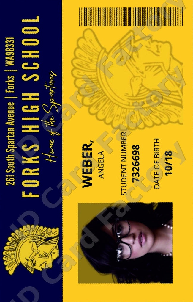 Angela Weber | Twilight Forks High School Student ID | ID Card Factory