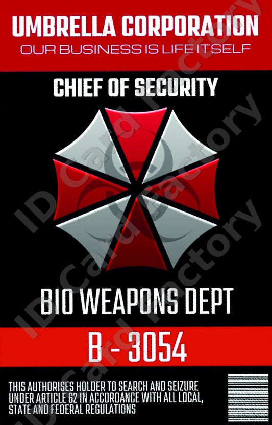 Resident Evil Umbrella Corporation Chief of Security ID Card | | ID Card Factory