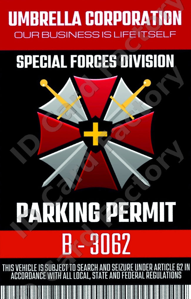 Resident Evil Umbrella Corporation Special Forces Parking Permit | | ID Card Factory