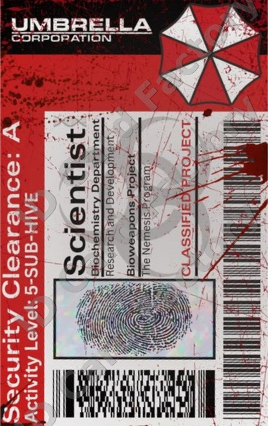 Resident Evil Umbrella Corporation Scientist ID Card (Bloody) | | ID Card Factory