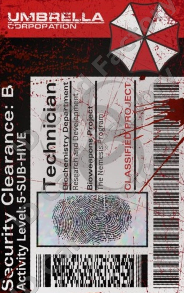 Resident Evil Umbrella Corporation Technician ID Card (Bloody) | | ID Card Factory